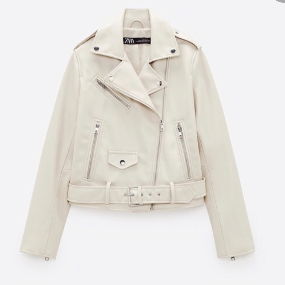 Zara Cream faux leather jacket